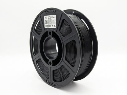 Standard PETG Black 1.75mm filament on a plastic spool